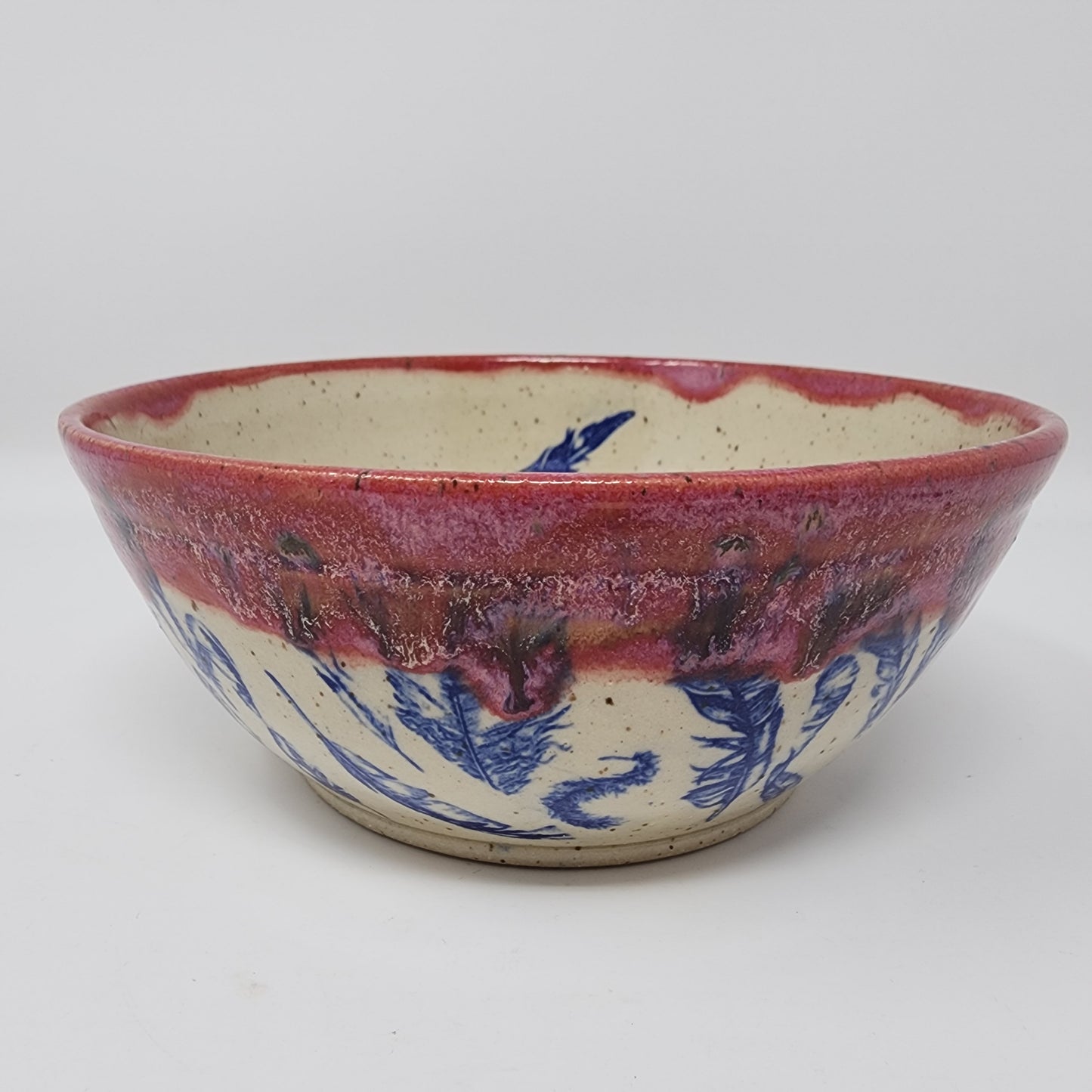 Feather Red and Blue Glazed Bowl
