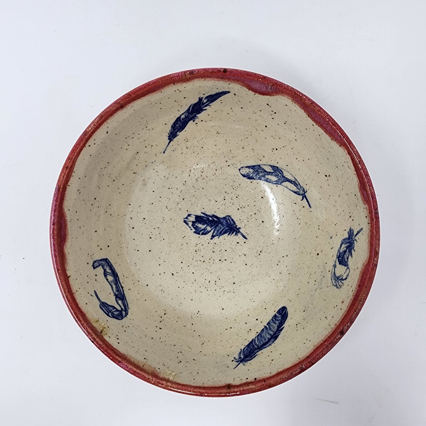 Feather Red and Blue Glazed Bowl