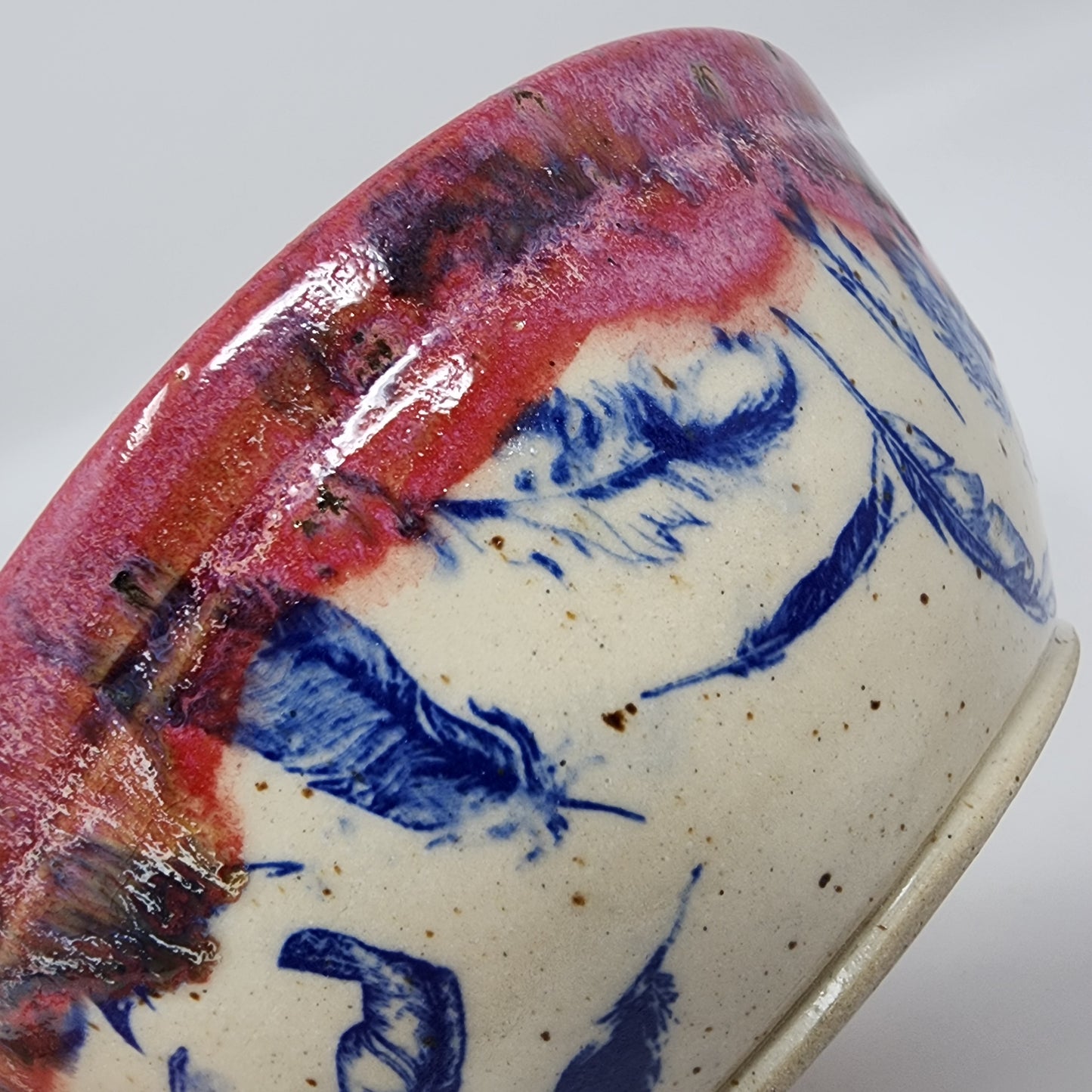 Feather Red and Blue Glazed Bowl