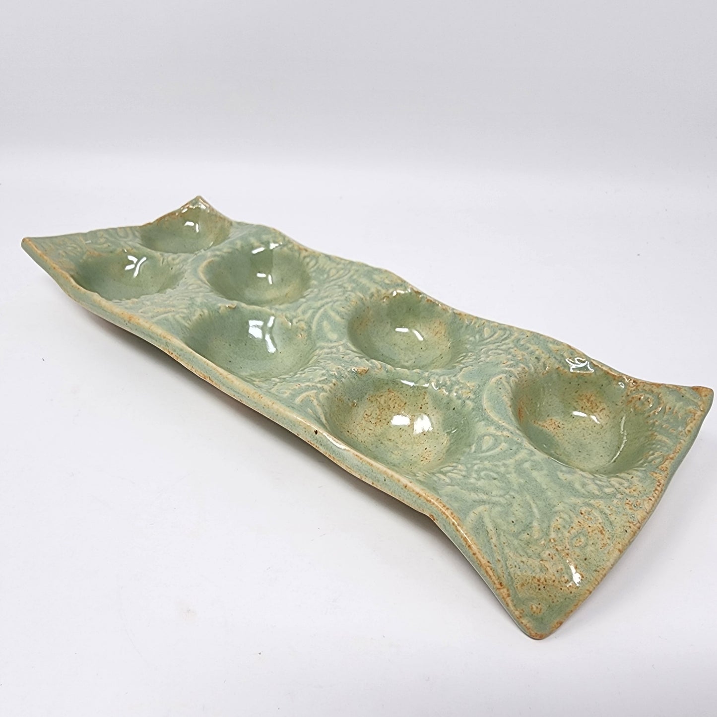 Green 7 Egg Serving Platter