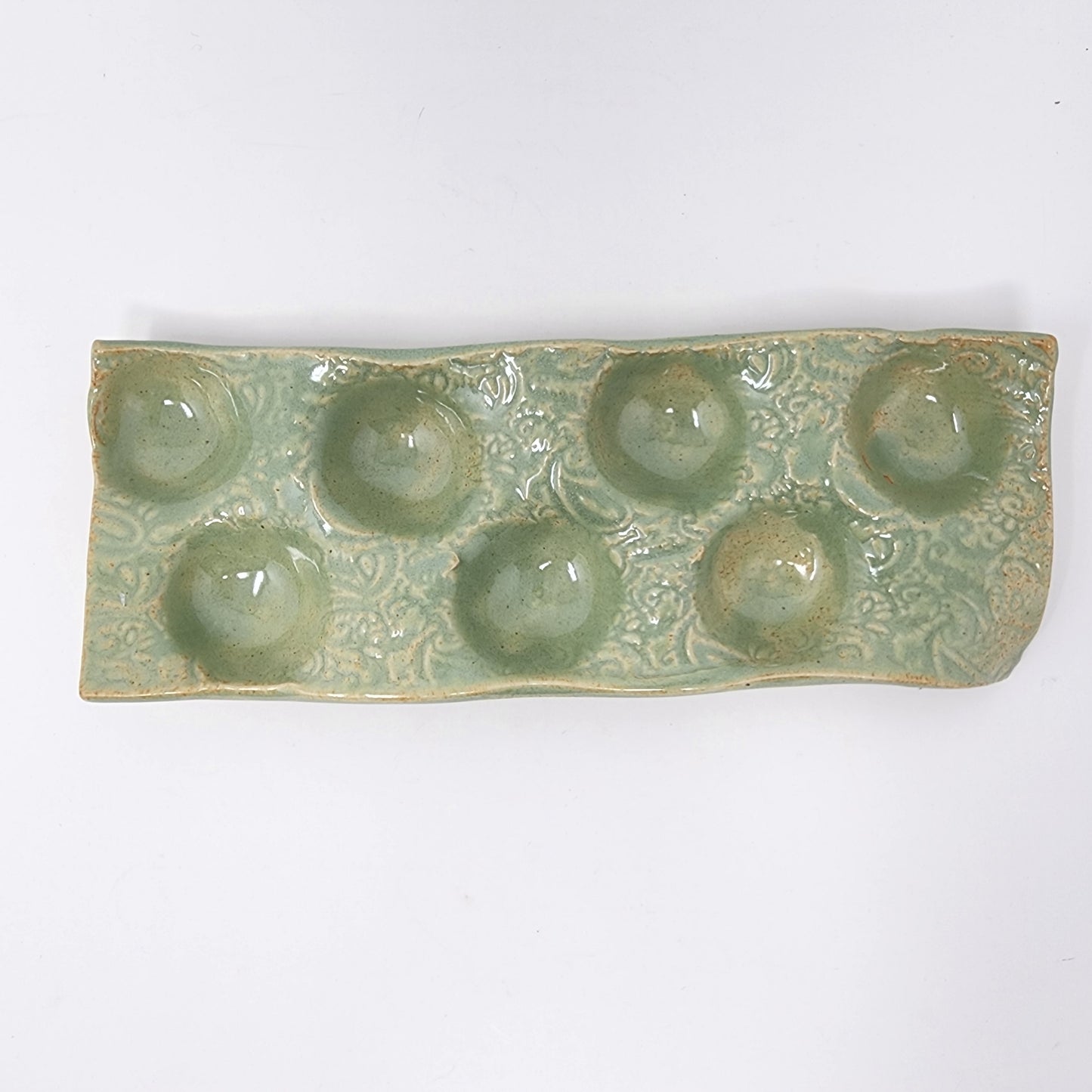 Green 7 Egg Serving Platter