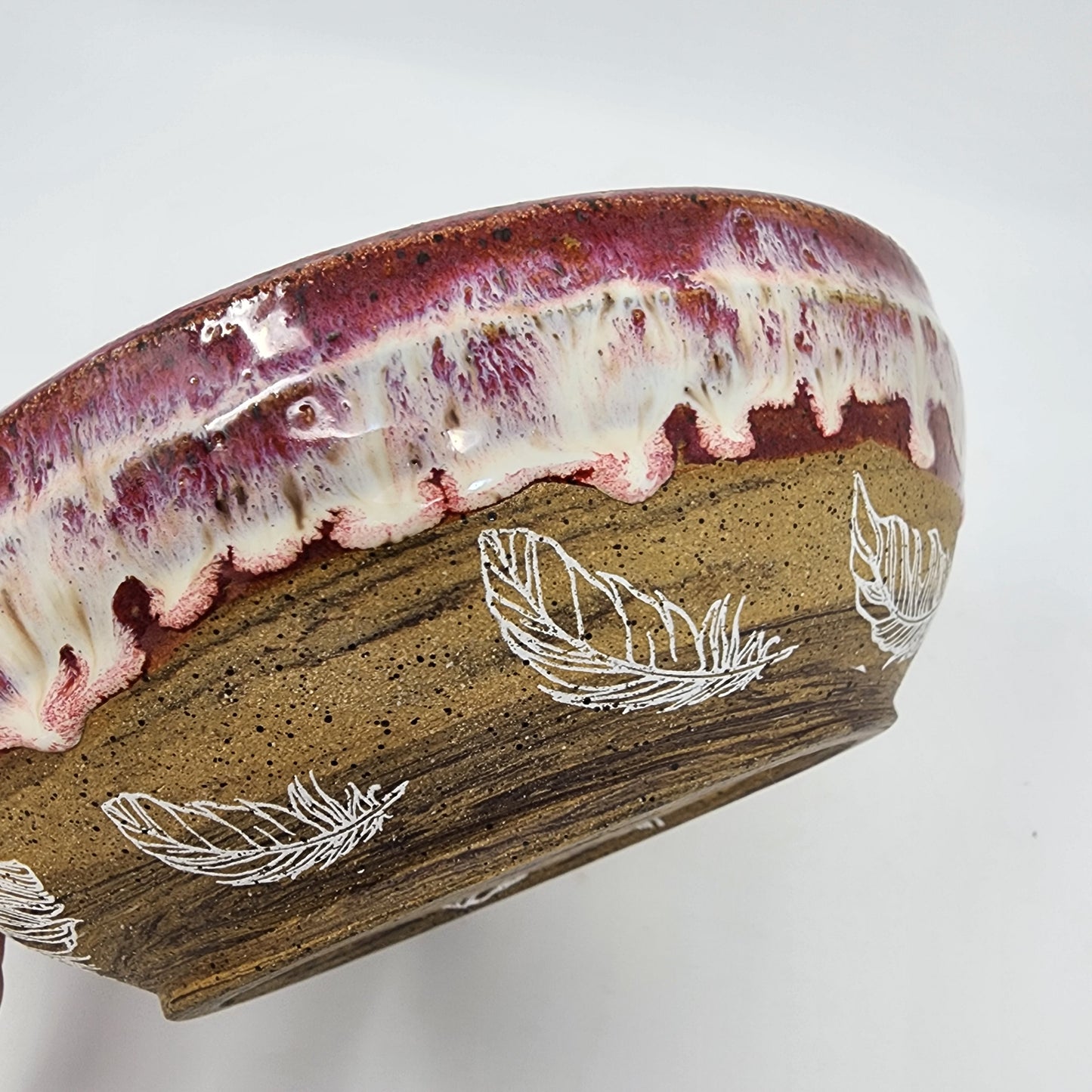 Feather Red and white Glazed Bowl