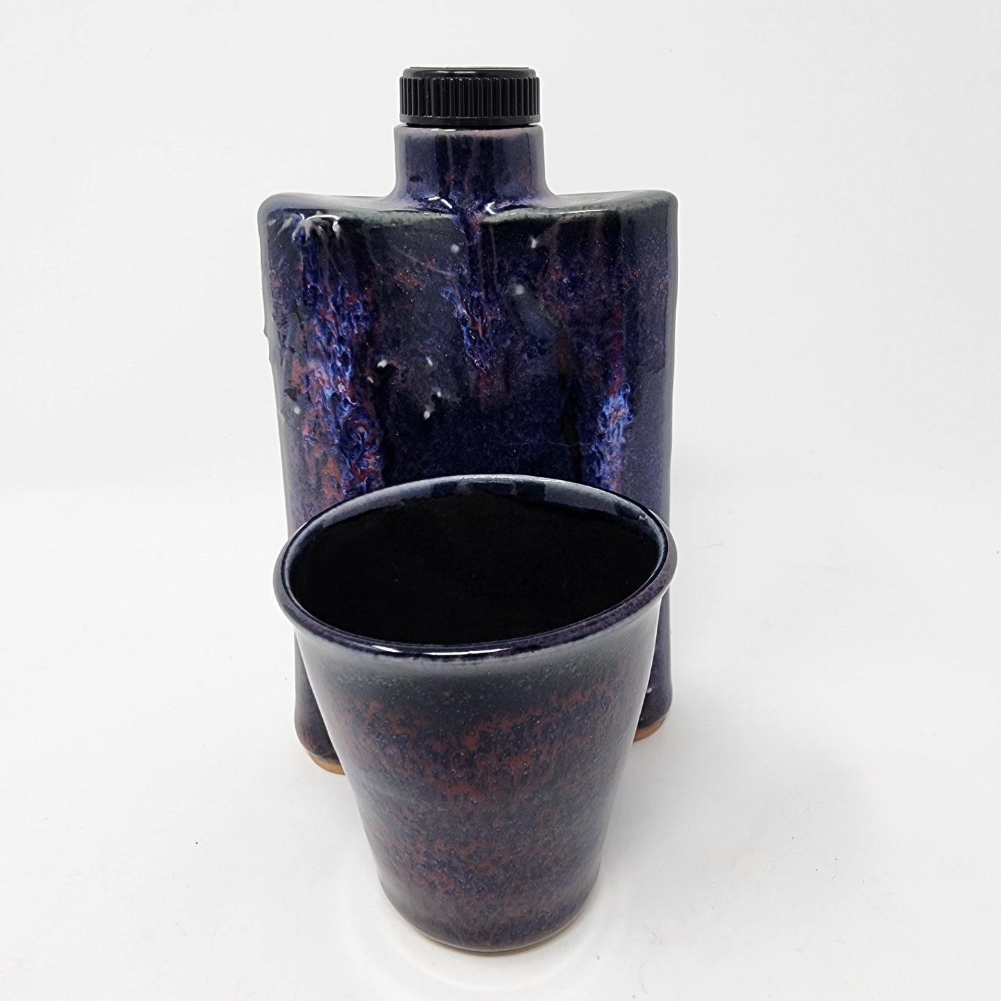 Dark Blue Textured Flask with Shot Glass