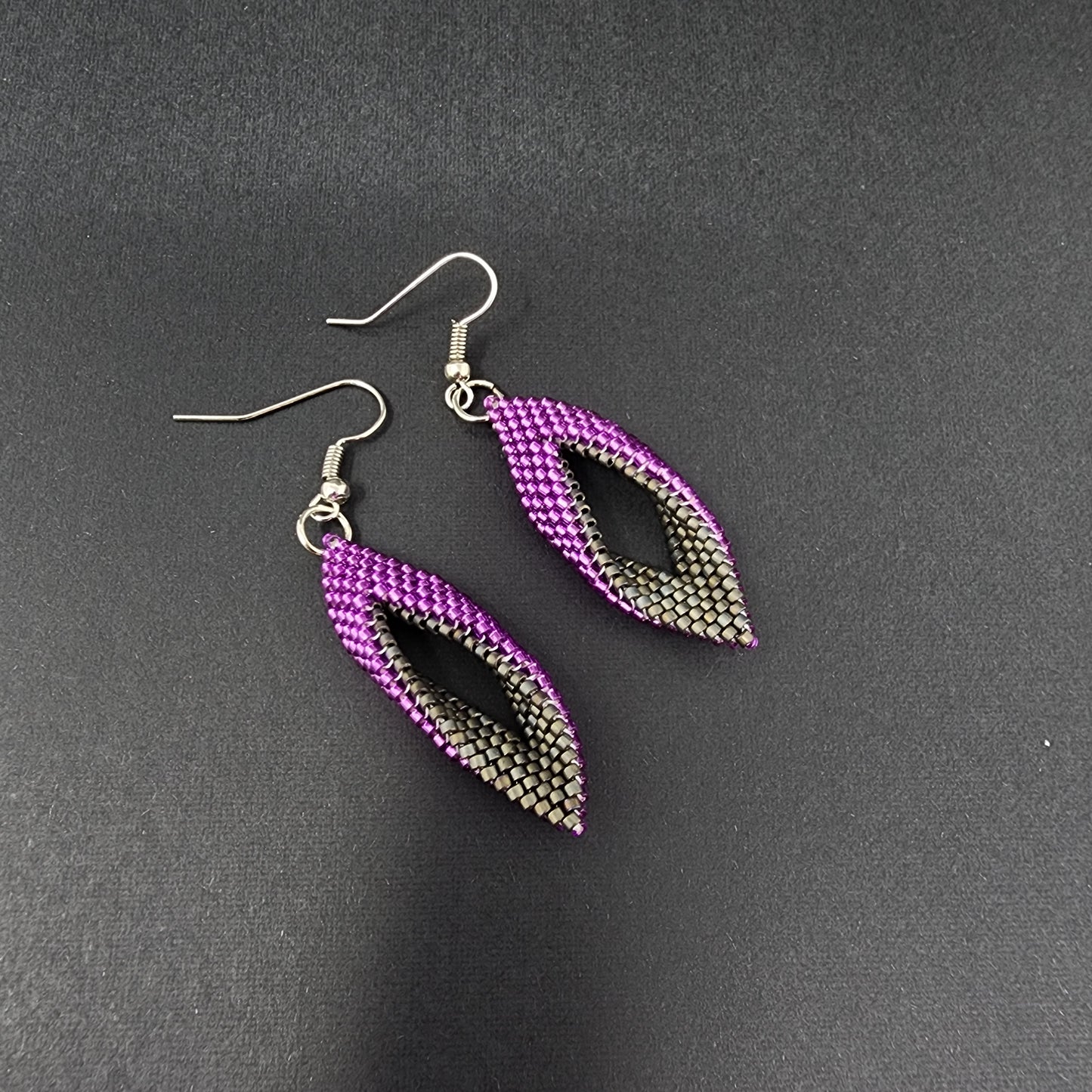 Purple and Black Leaf Beaded Earrings