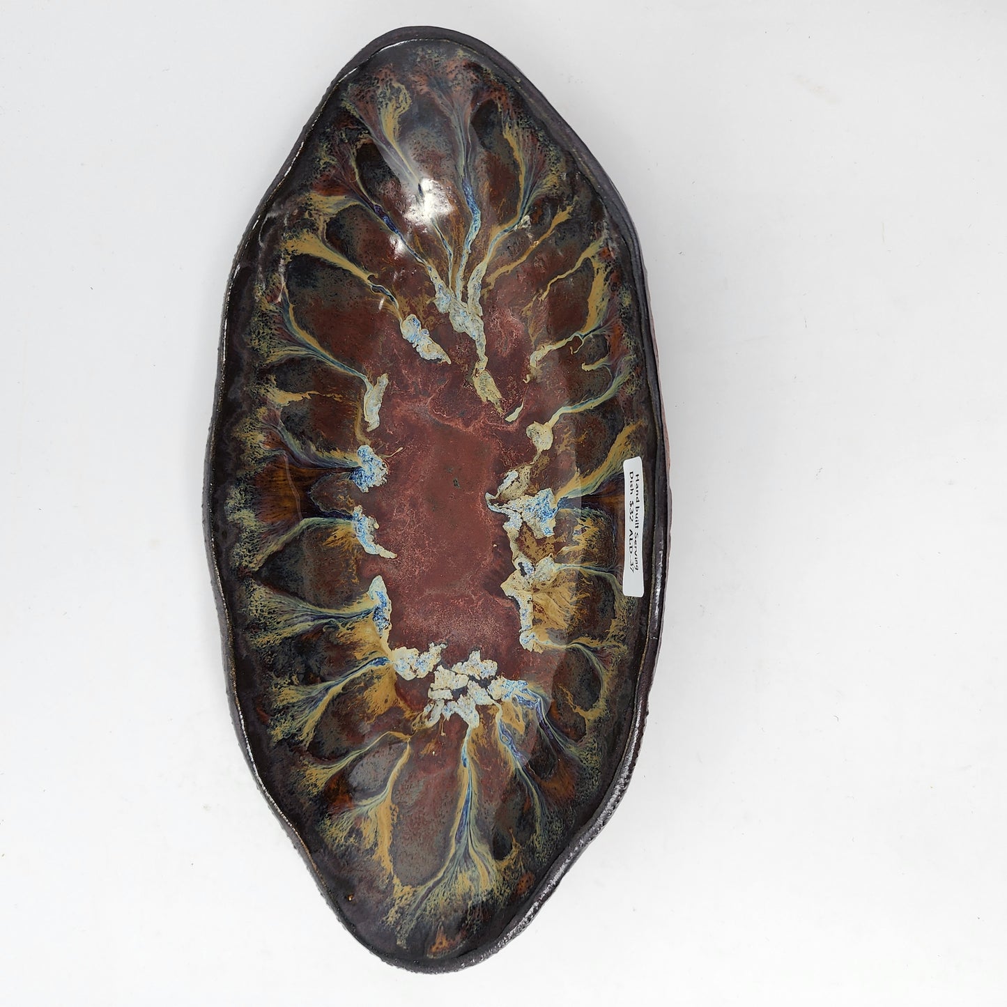 Hand Built Oval Bowl with Multi Glaze