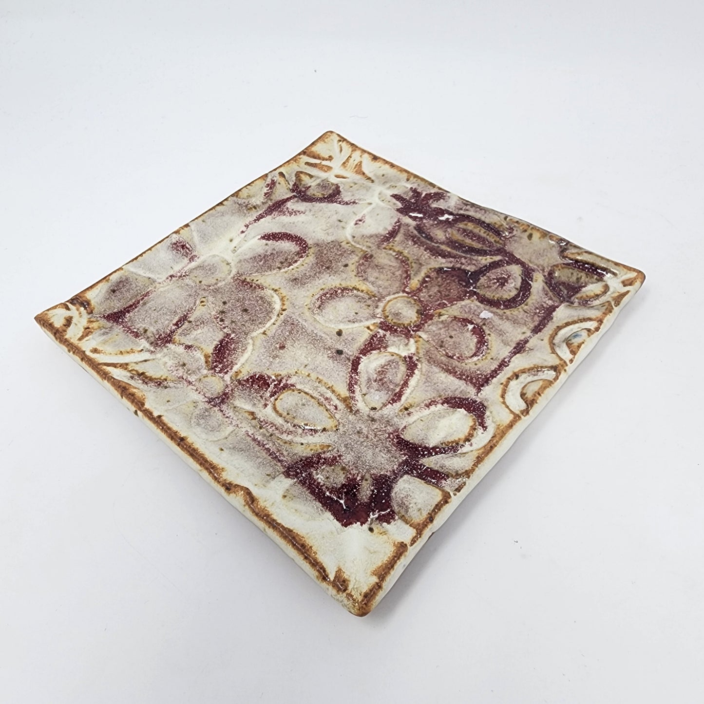 Maroon and Cream Square Plate
