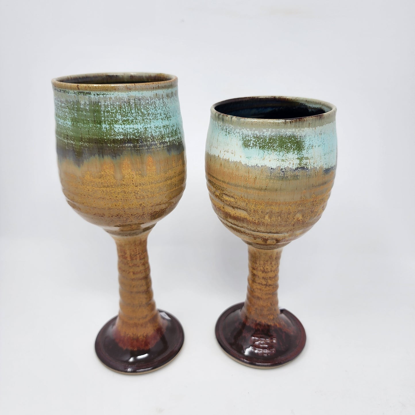 Icy Blue and sandstone colored Wine Goblets