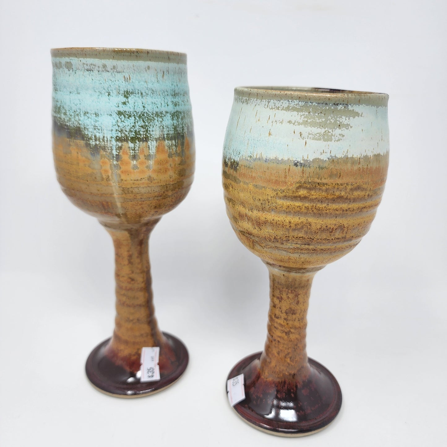 Icy Blue and sandstone colored Wine Goblets