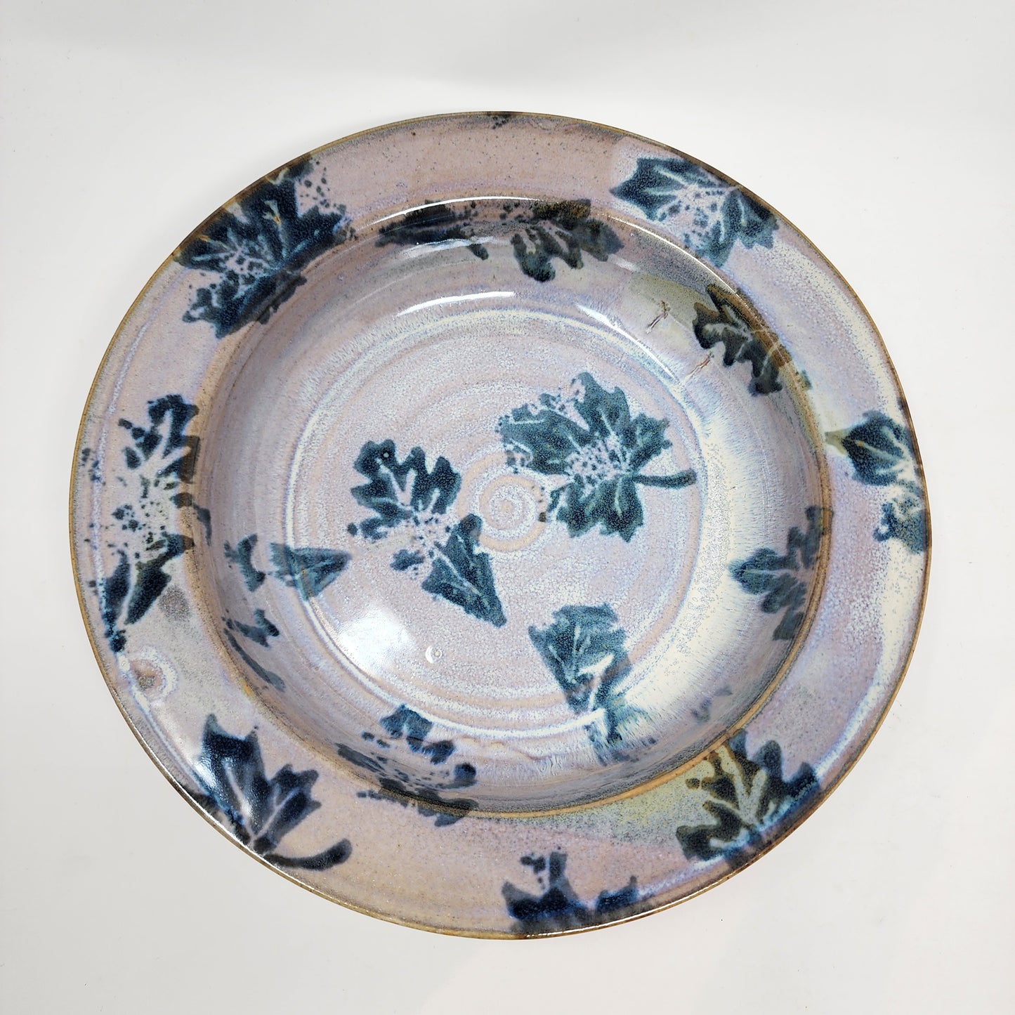 Mauve with Leaves Shallow Serving Bowl