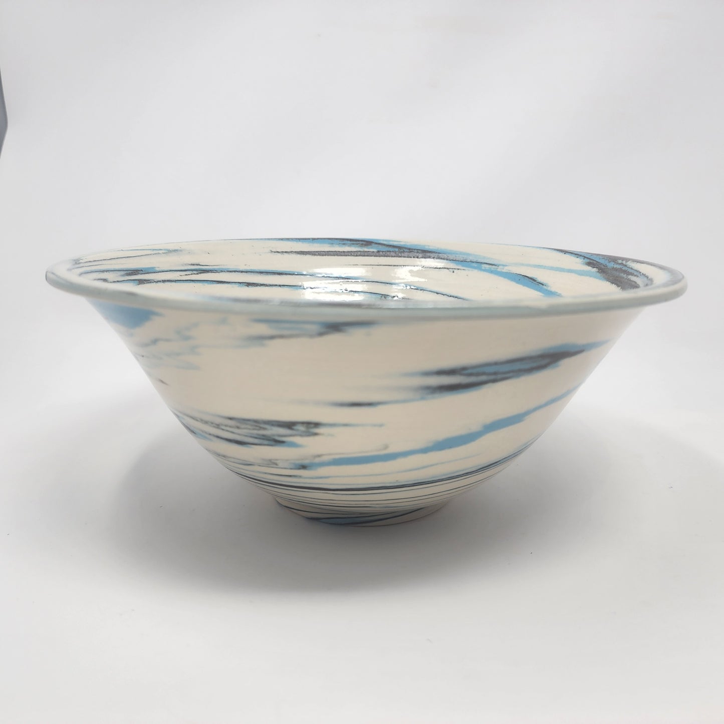 White, Gray and Light Blue Swirl Large Bowl