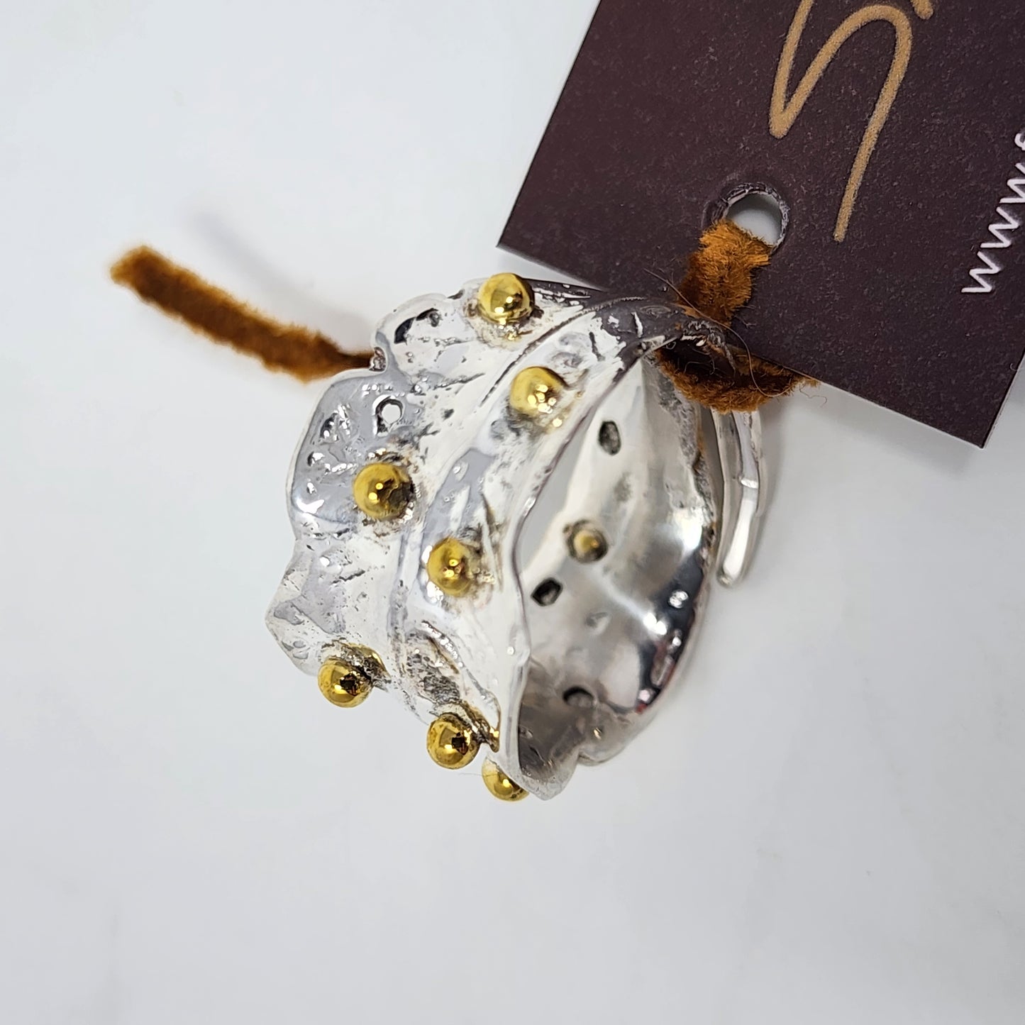 Leaf Wrap Silver Ring with Zirconia Drop Stones