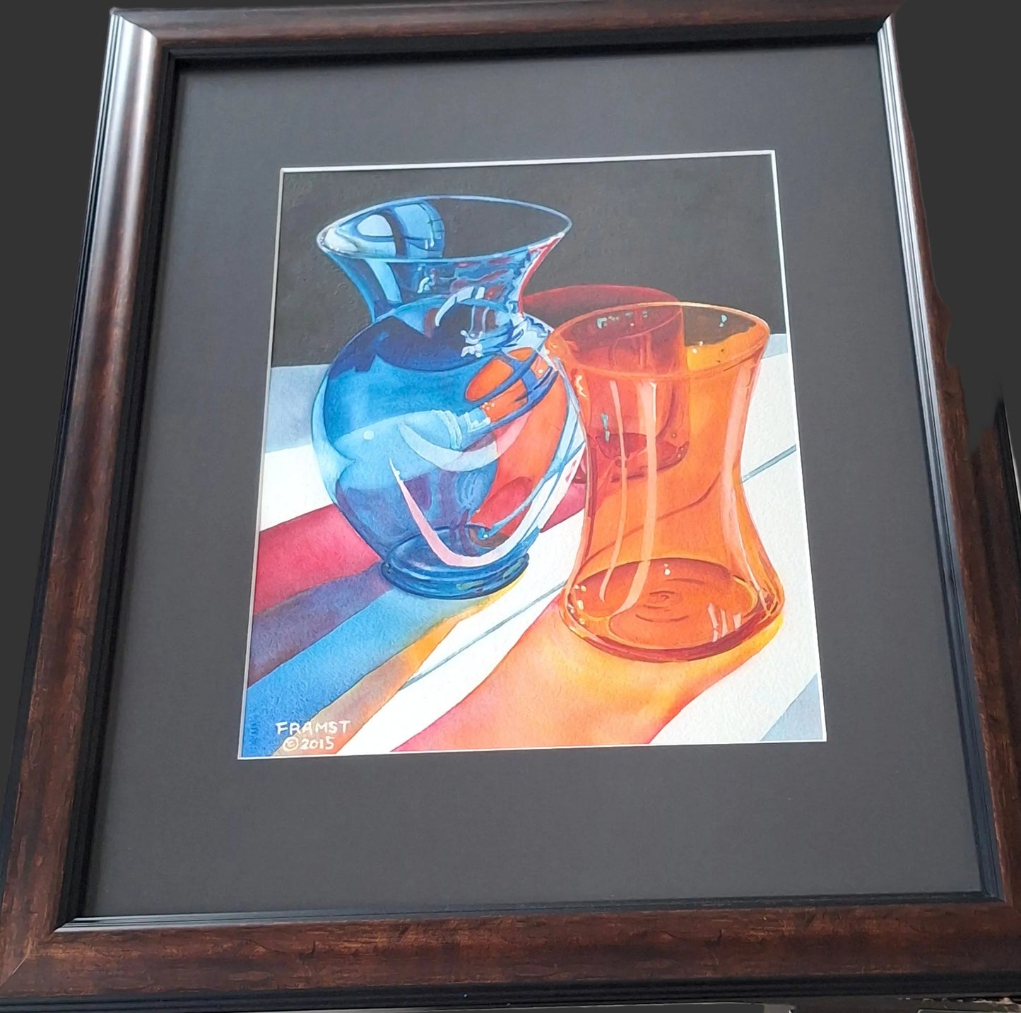 Reflections in Orange and Blue - Framed acrylic painting