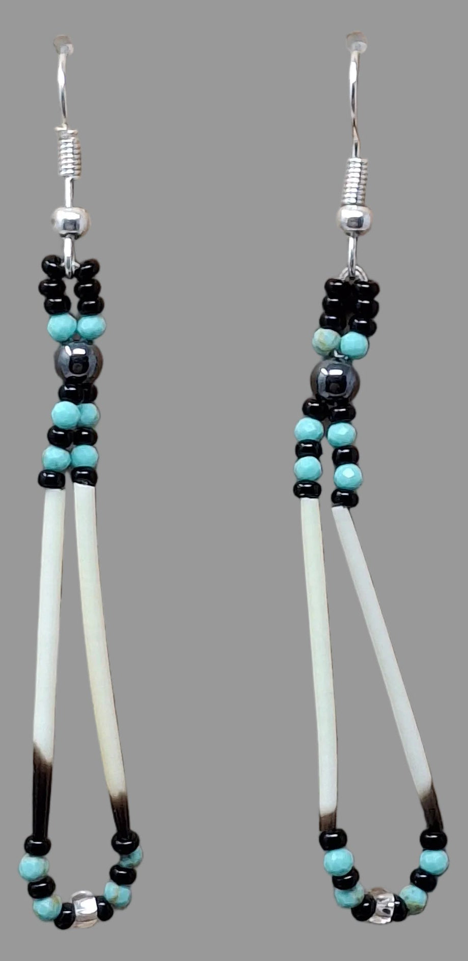 Earrings - Porcupine Quill with black and turquoise beads