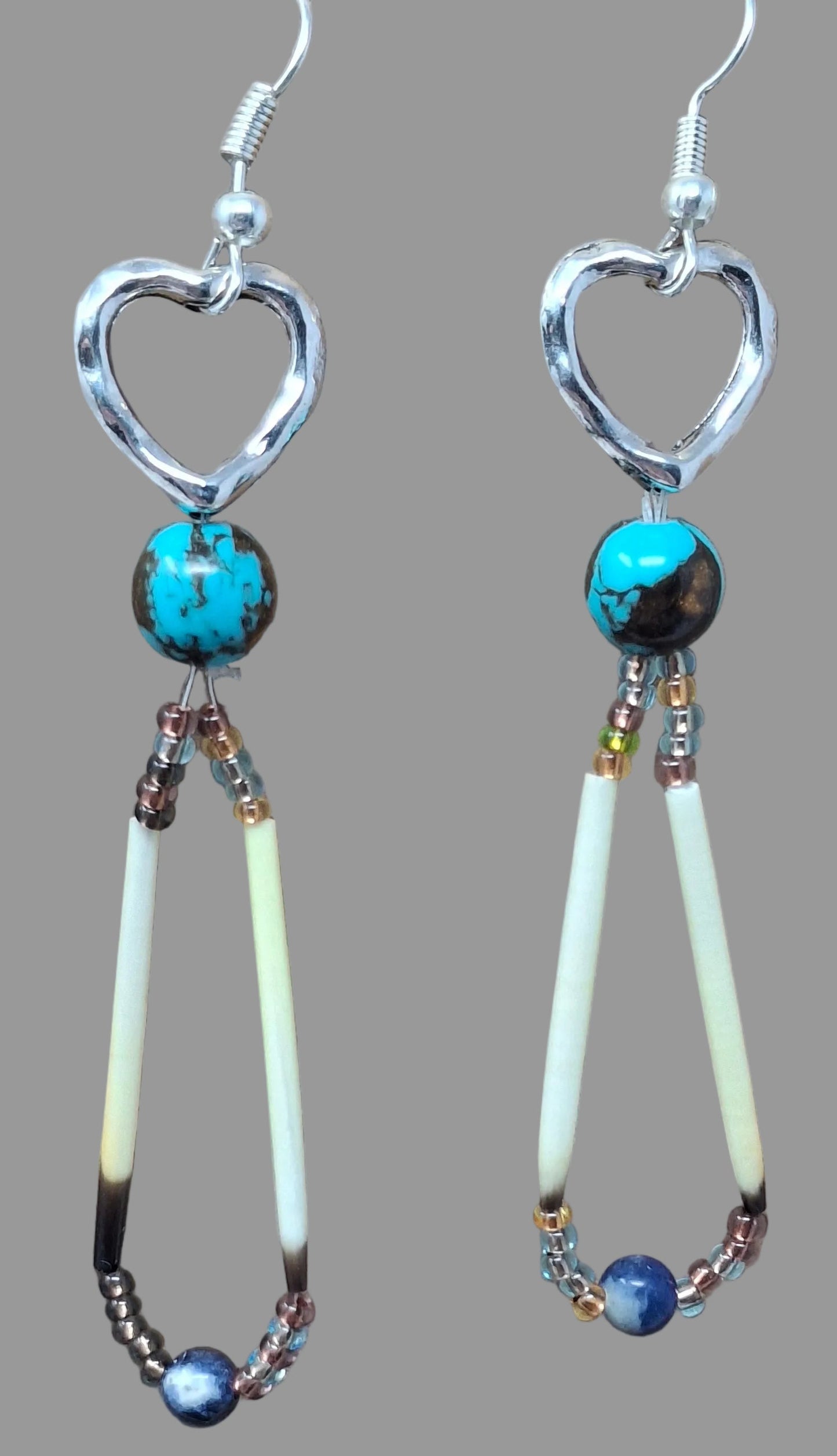 Earrings - Porcupine Quill with hearts