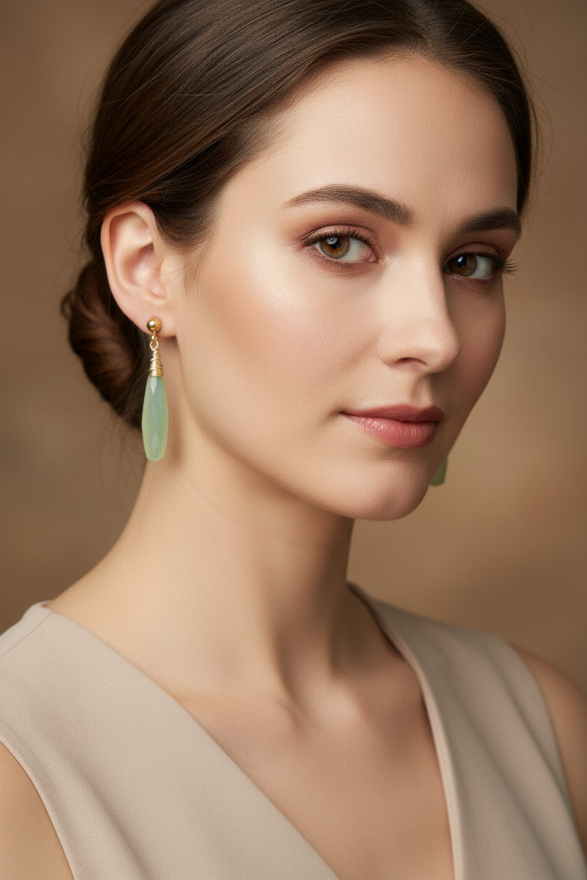 Chalcedony Crystal, 14K gold and Silver earrings