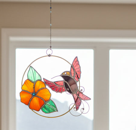 Hummingbird and Hibiscus - Brass Ring 7"