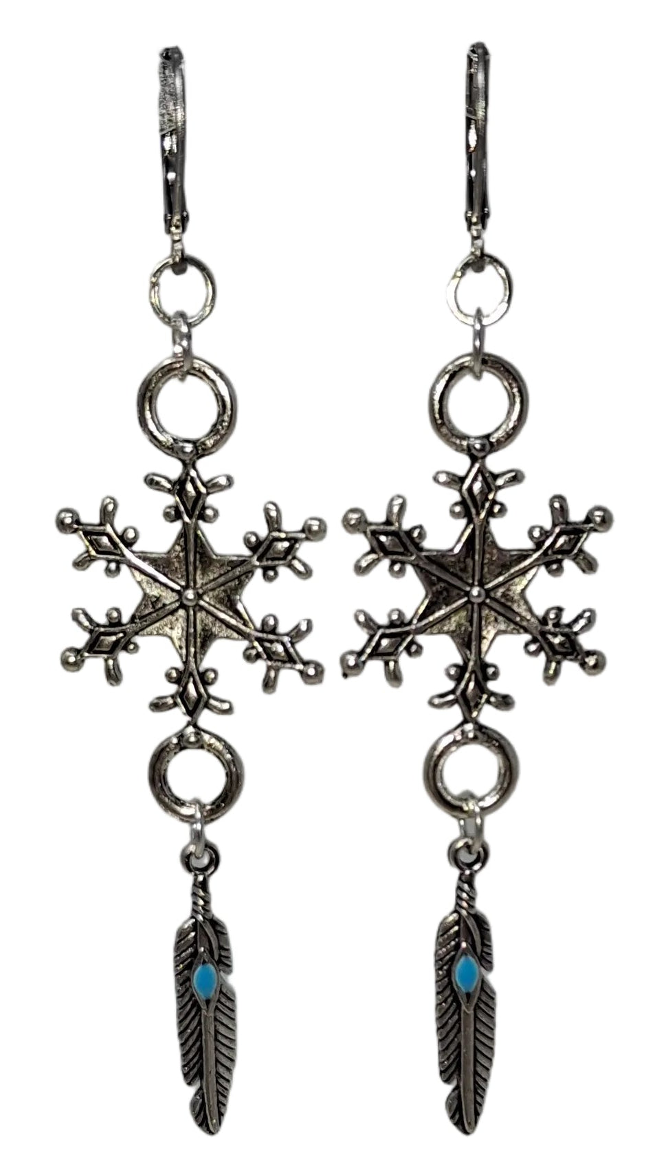 Earrings - Snowflakes with feathers