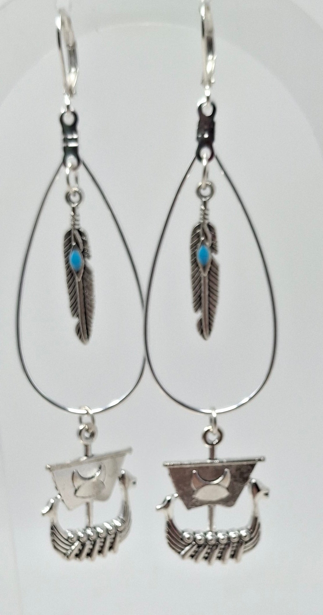 Earrings - Teardrop with Feather and Ships