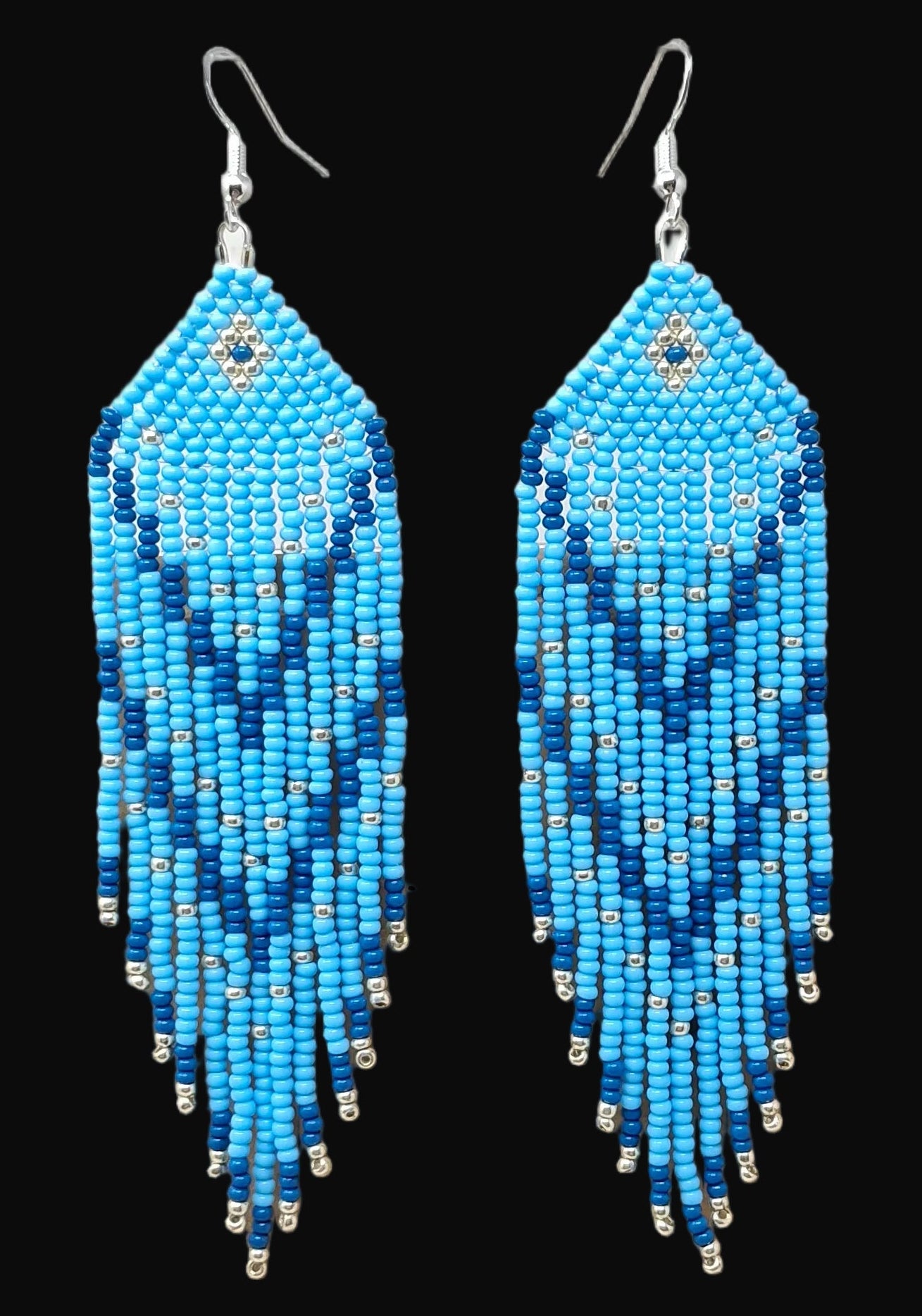 Denim Feather Beaded Earrings