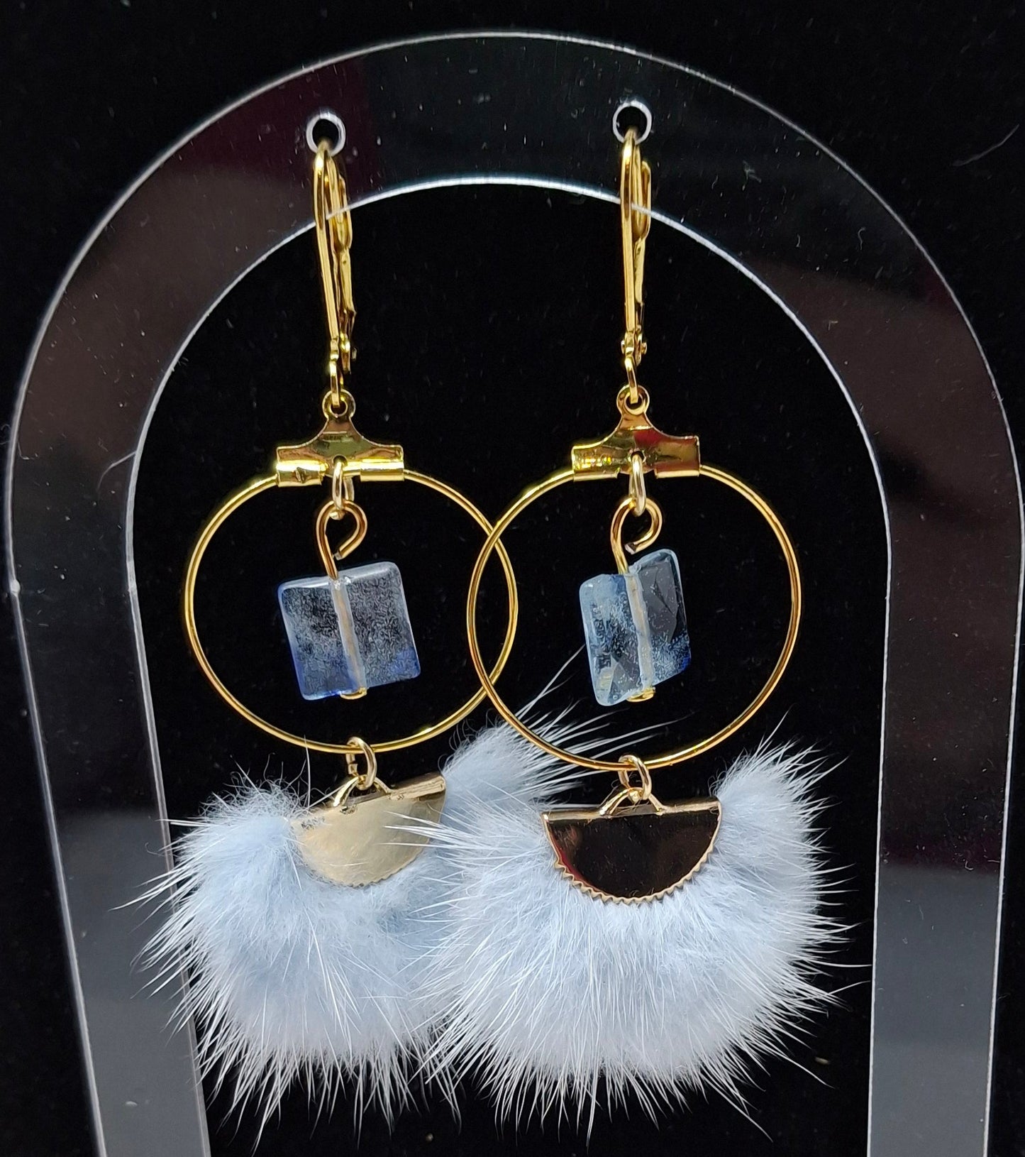 Earrings - Hoops with Blueberry Quartz and Mink
