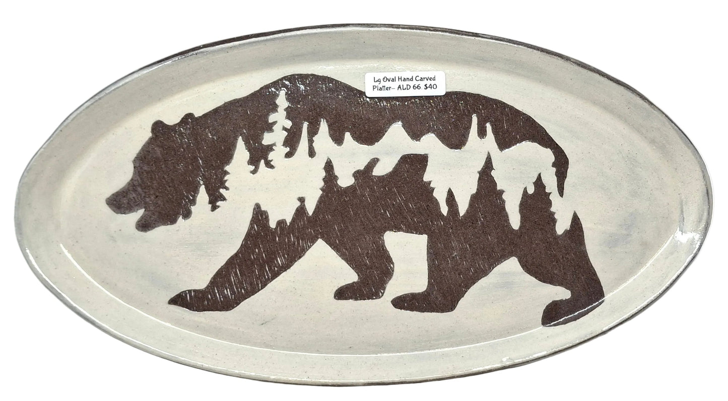 Oval Hand Carved Platter - Bear