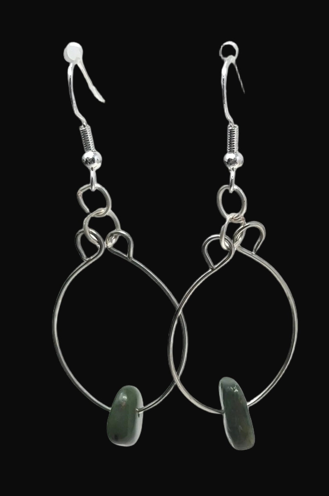 Silver teardrop earrings with jade bead