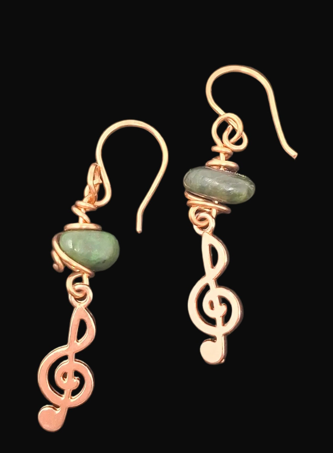 Copper Earrings with Jade and treble clef