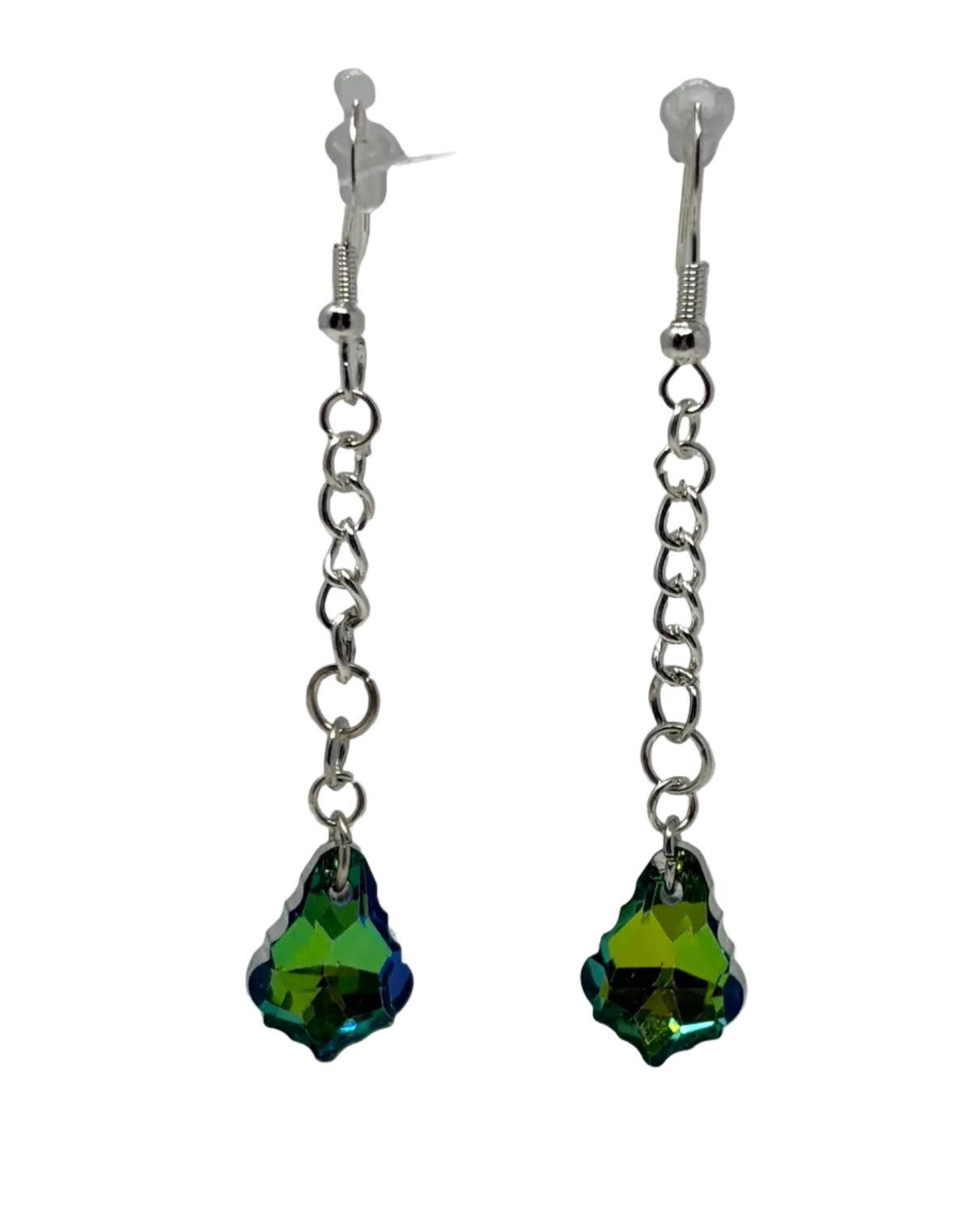 Earrings - Dangly Green Glass Beads