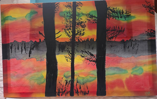 Cluclutz Lake Sunset - Painting on Silk Fabric