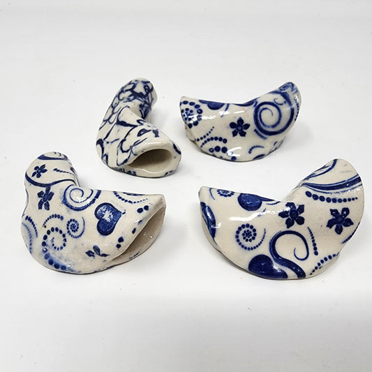 4 Set White and Blue Floral Fortune Cookies