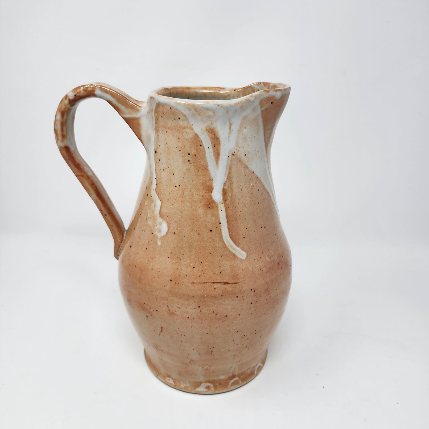 Beige and White Drip Glazed Pitcher