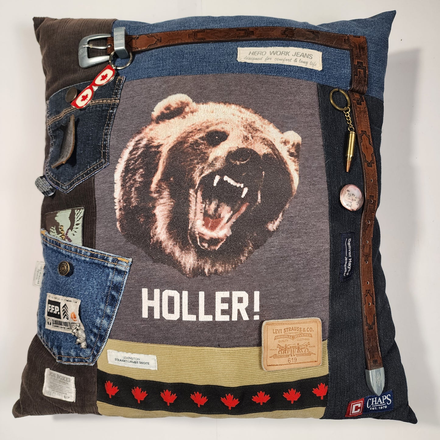 Grizzly Art Collage Pillow