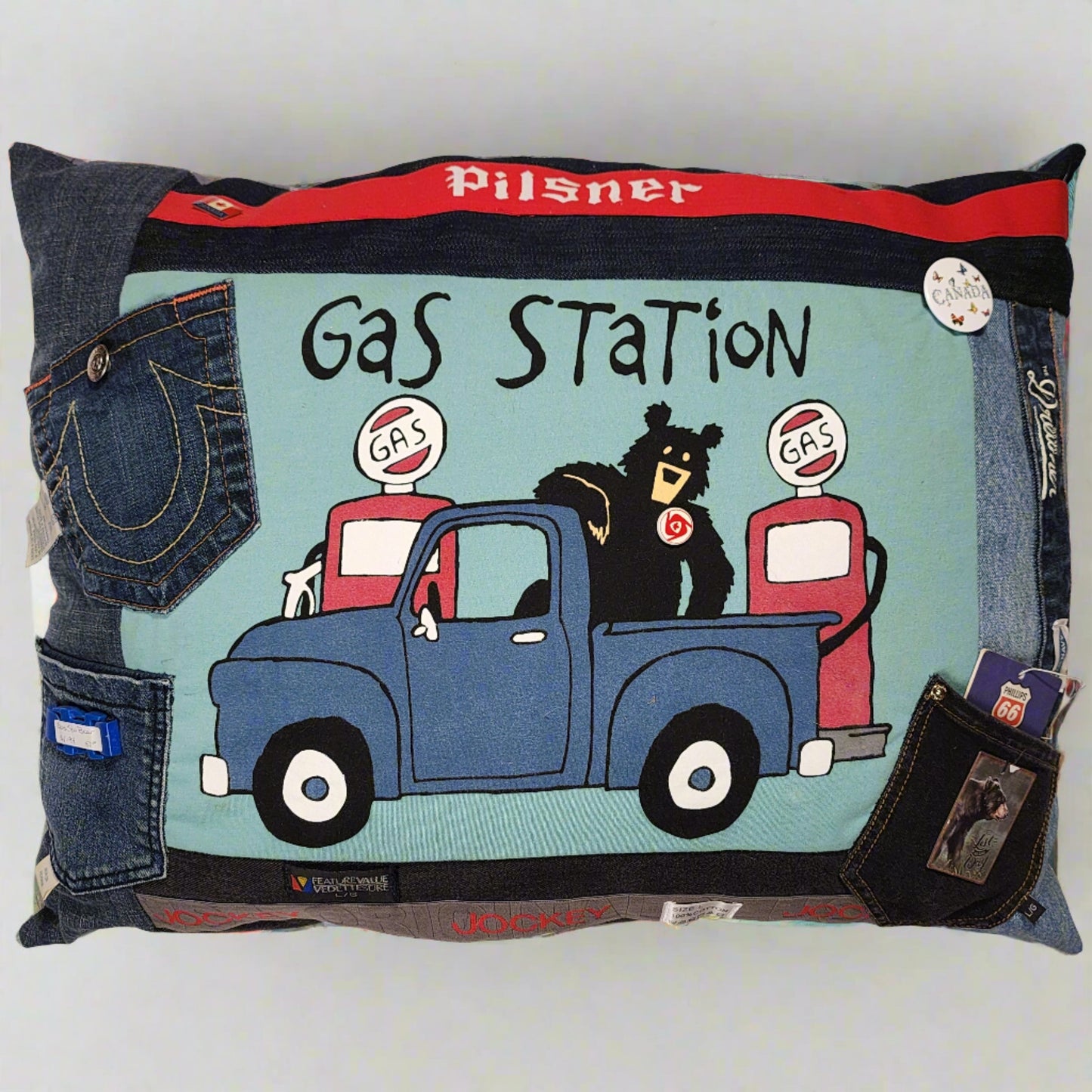 Wildlife Gas Station Art Collage Pillow