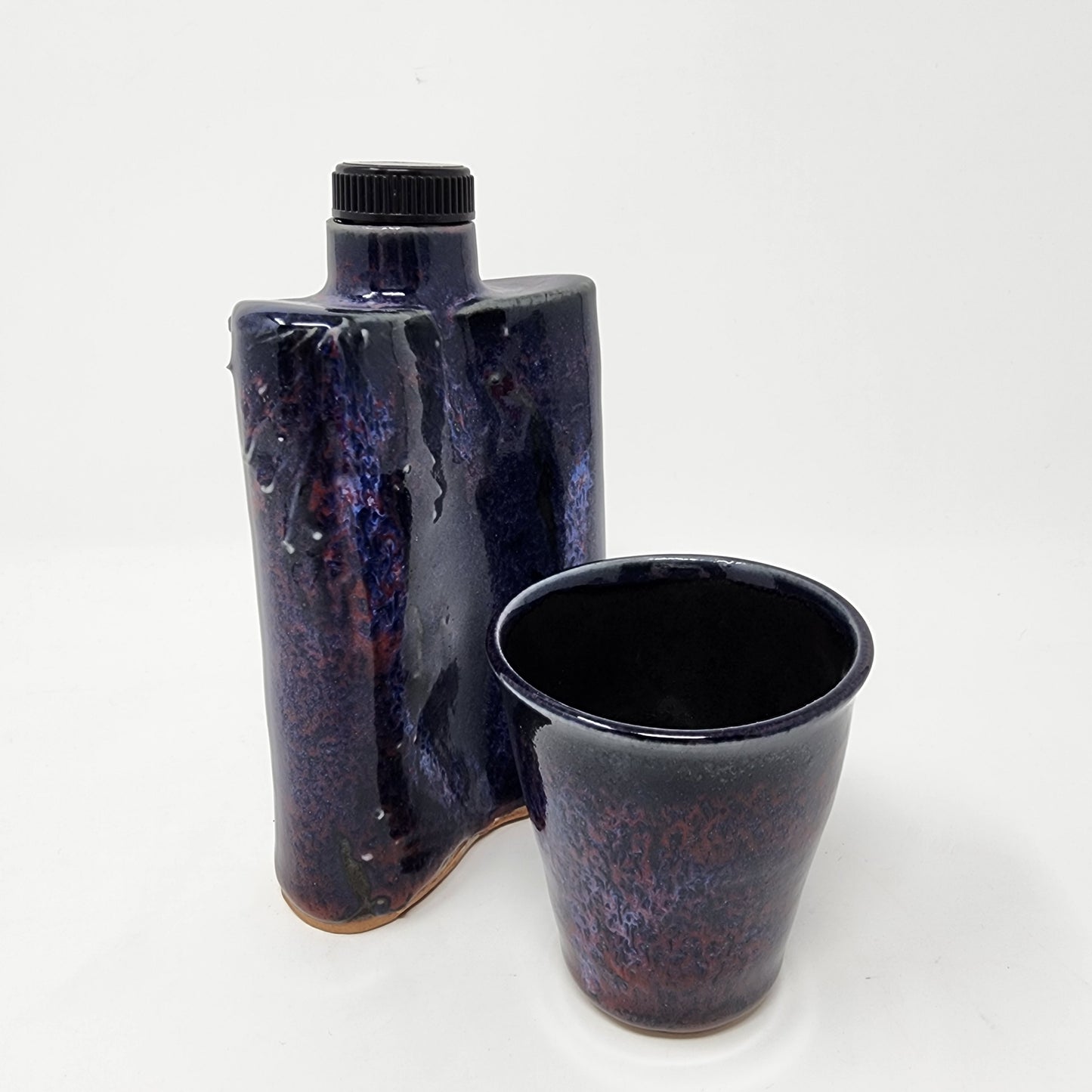 Dark Blue Textured Flask with Shot Glass