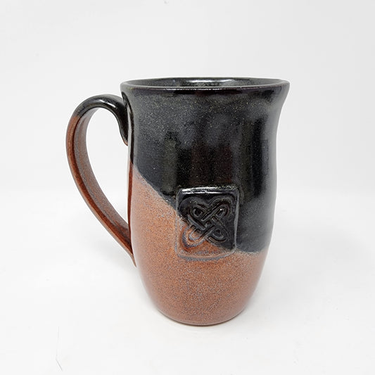 Badged Beige Brown Mugs with Red Tints