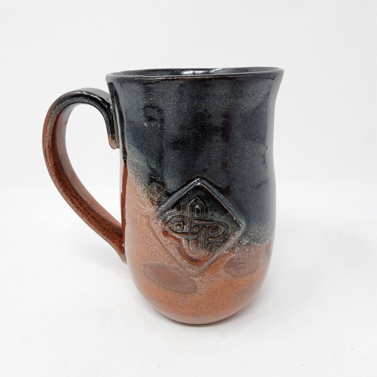 Badged Beige Brown Mugs with Red Tints