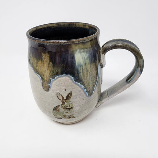 Black Beige Dripped Glaze Rabbit Mug