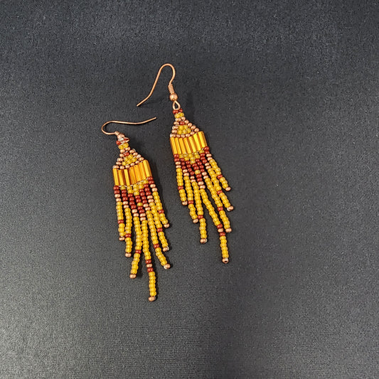 Orange and Red Beaded Earrings