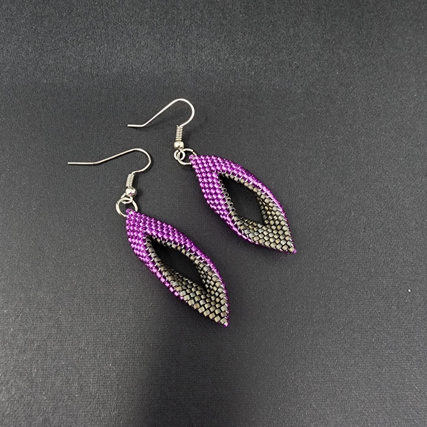 Purple and Black Leaf Beaded Earrings