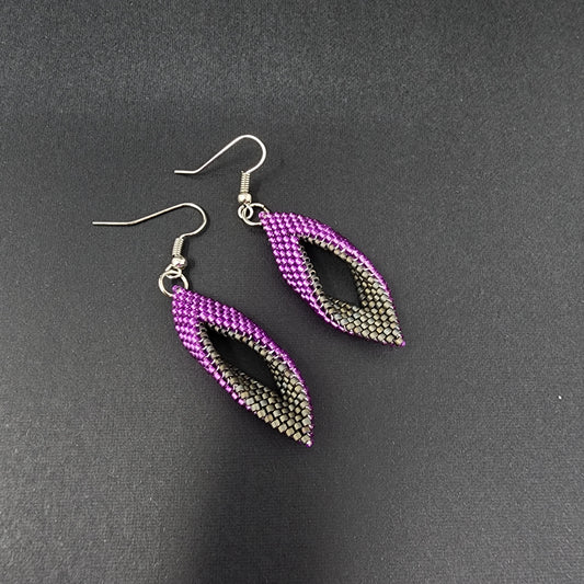 Purple and Black Leaf Beaded Earrings