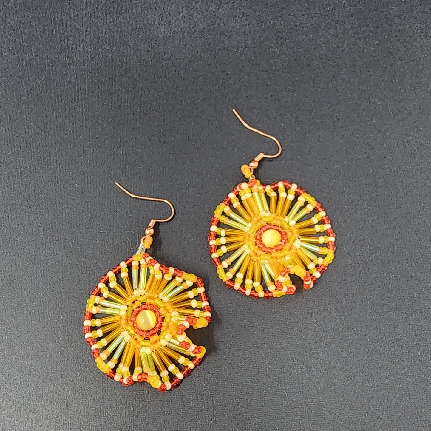 Orange Yellow Wheel Beaded Earrings