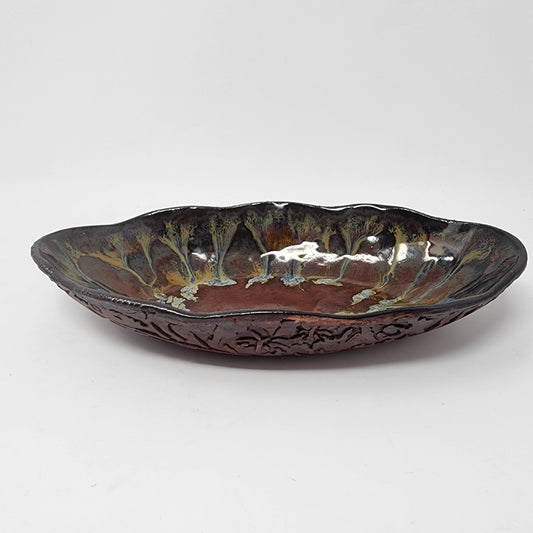 Hand Built Oval Bowl with Multi Glaze