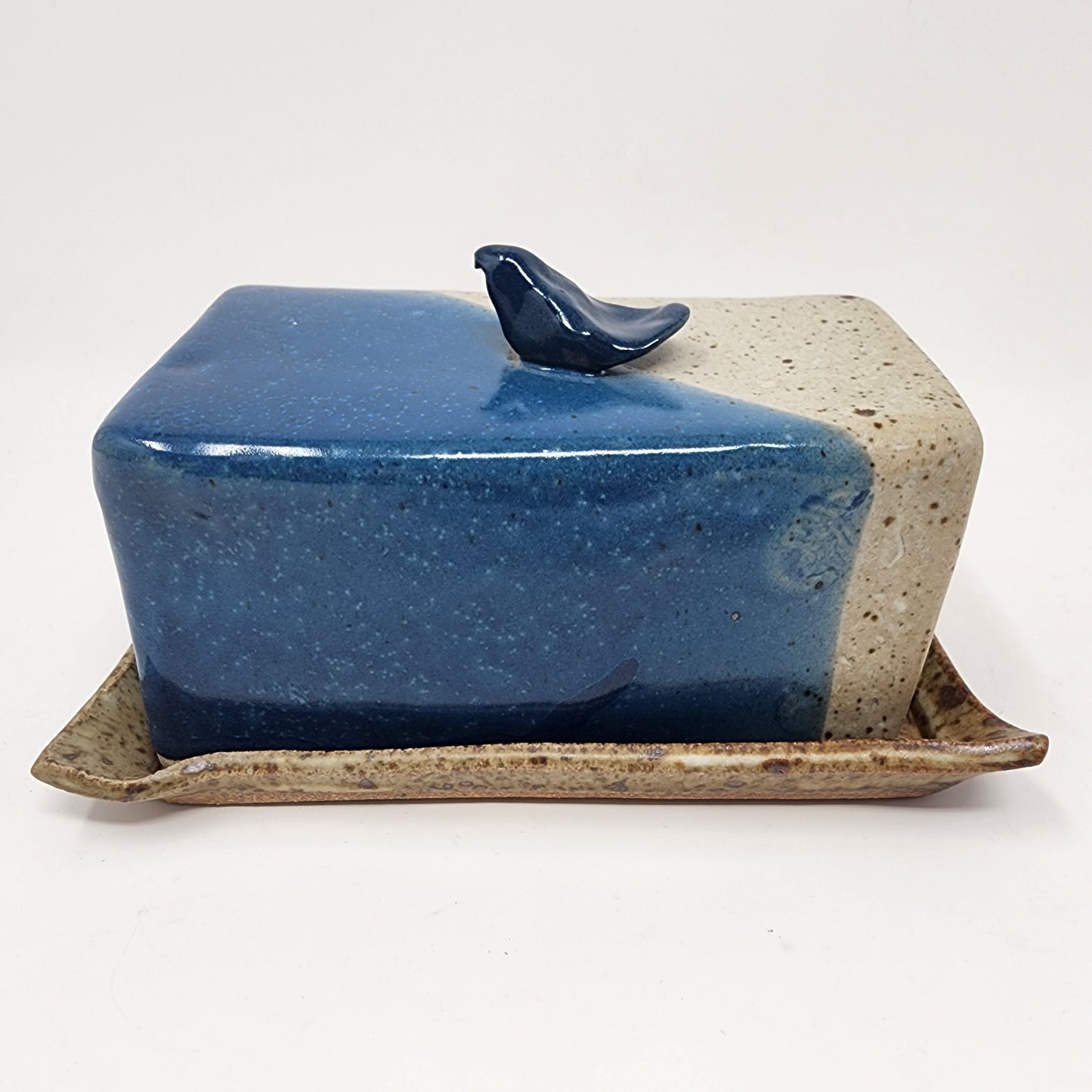 Rectangular Blue and Gray Butter Dish