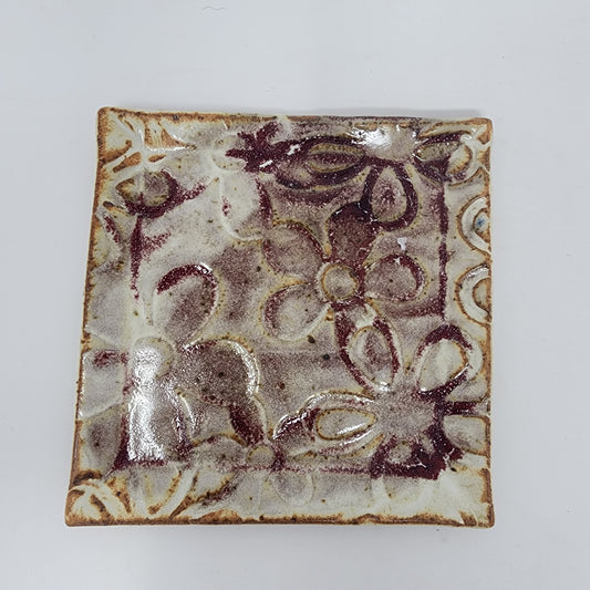 Maroon and Cream Square Plate