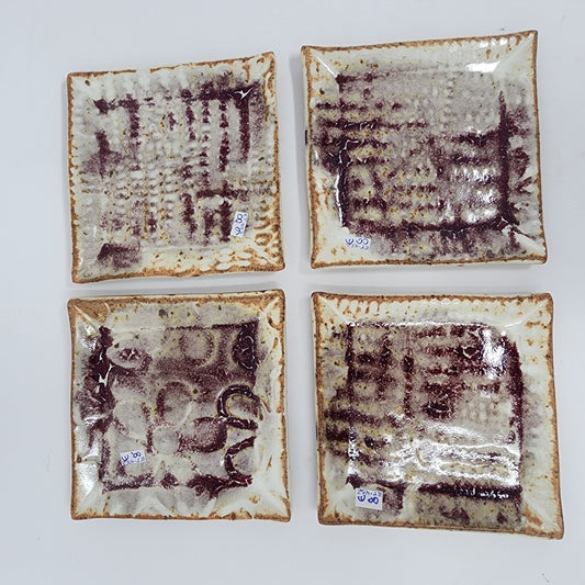 Maroon and Cream Square Plates Small