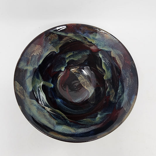 Black Bowl with Multi Iridescent Glaze Large