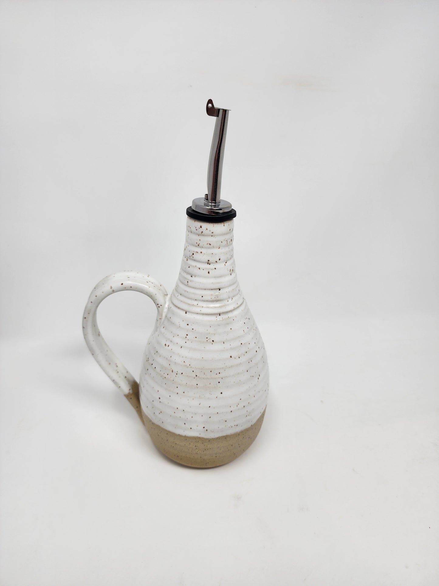 White Glazed Oil Dispenser with Earthy Base