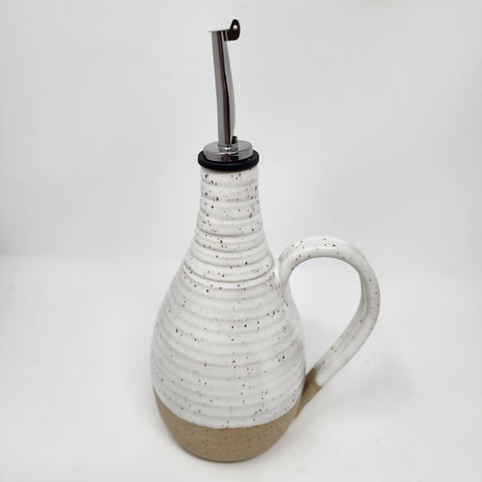 White Glazed Oil Dispenser with Earthy Base