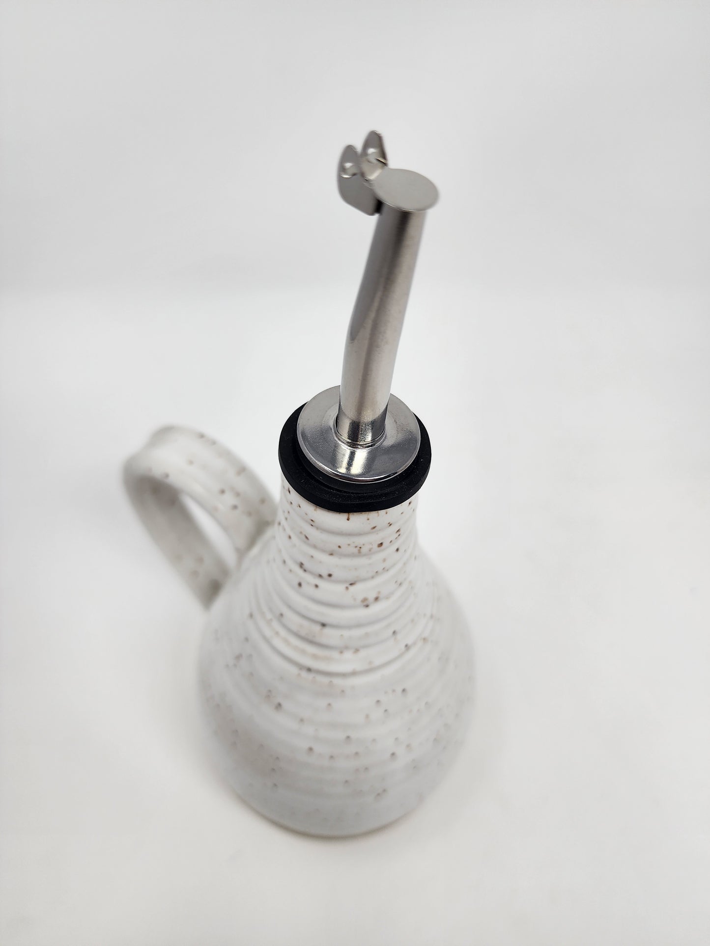 White Glazed Oil Dispenser with Earthy Base