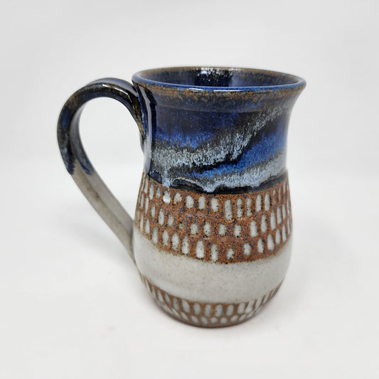 Ribbed Banded Blue and Gray Mug